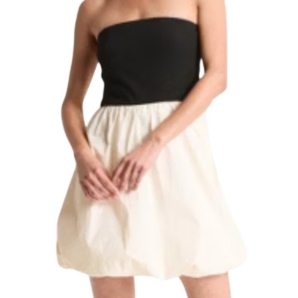 A new day strapless mini bubble dress SZ small. Ribbed black top has grippy NWT - Picture 1 of 7